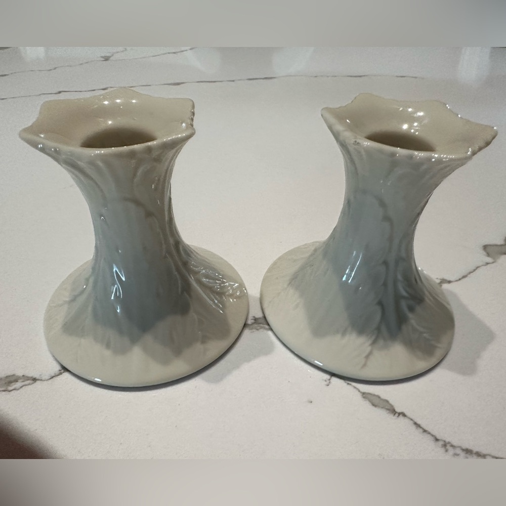 Lenox 3.5 Tall Set of Cream Colored China Candlestick Holders